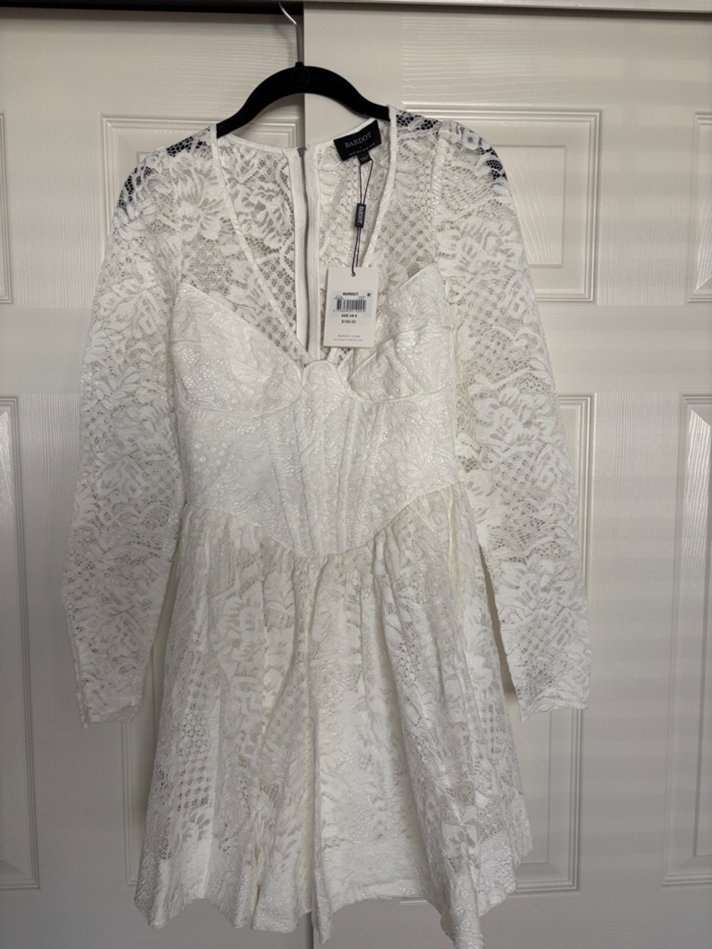 Bardot Ivory Lace Long-Sleeve Mini Dress